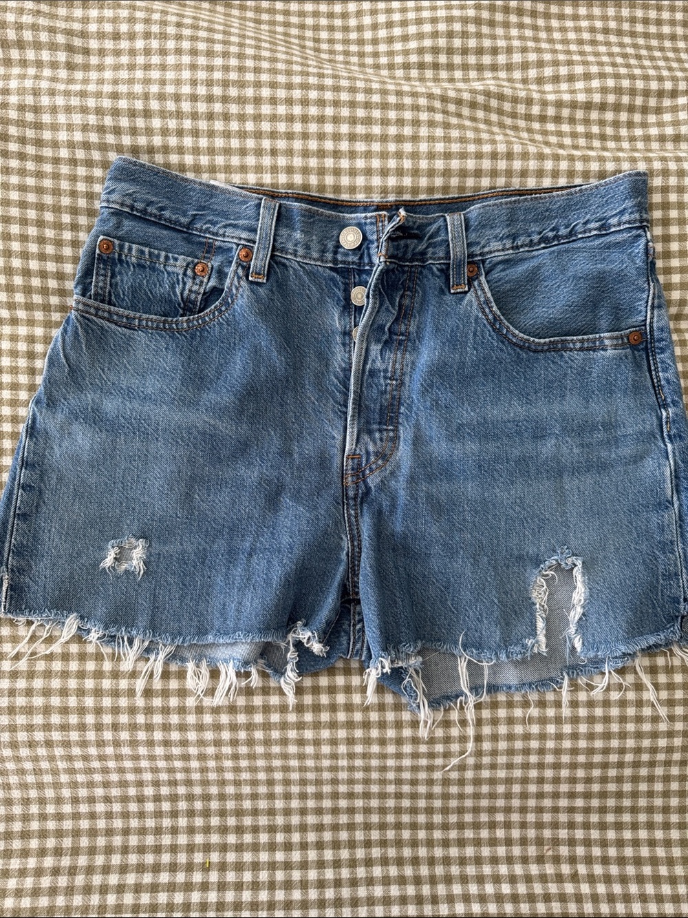 Levi's Light Blue Frayed Hem Denim Shorts